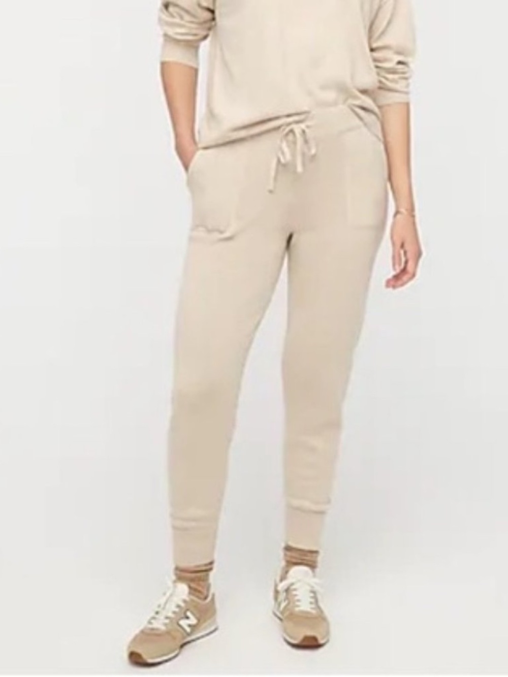 J.Crew Cotton Cashmere Jogger Pant Oatmeal Beige Knit Lounge Sweatpants M